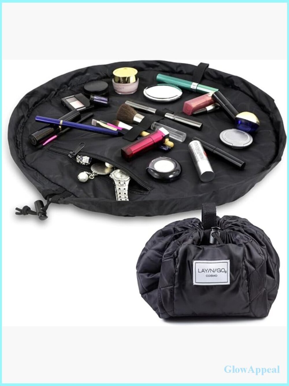 Layflat Drawstring Cosmetic Makeup Bag Organizer - Portable Toiletry Bag with